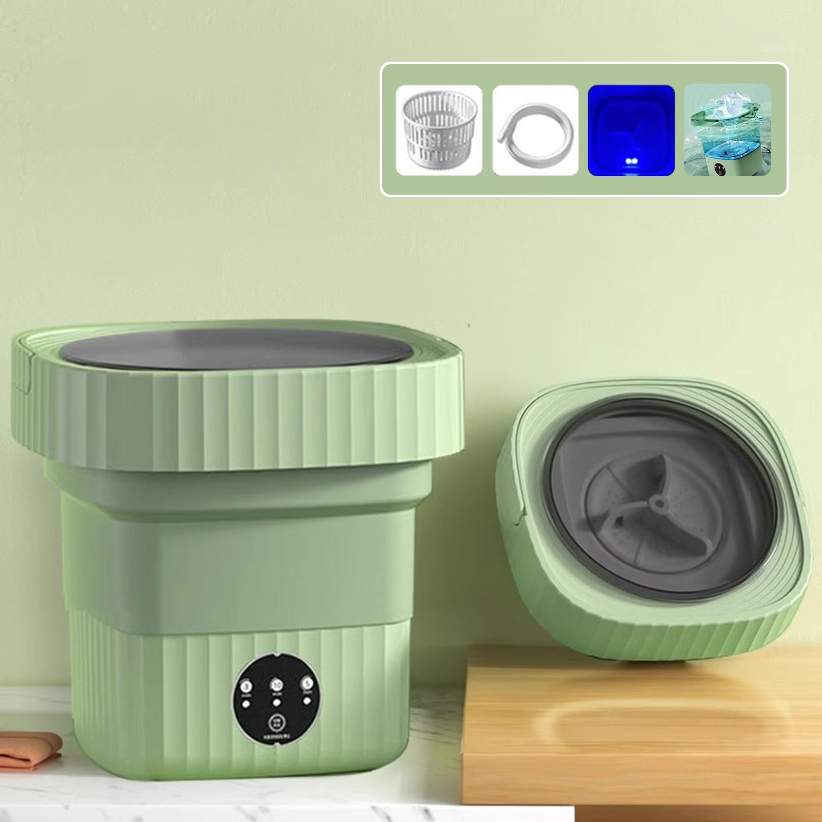 Portable Washer Machine 10 Liters Small Washing Machine Folding Mini Laundry Machine Small Clothes Compact Portable Washing Machine With Spin, 3 Modes Green Washer Portable Washing Machine for Dorm Rv