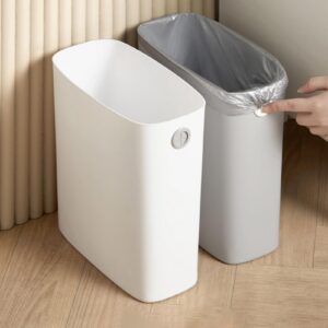 Wastebasket Trash Container,Small Trash Can Wastebasket, Garbage Container Basket, PP TPR Plastic Wastebasket Slim Open Top Garbage Container Bin for Bathroom Office Bedroom Kitchen(Warm Gray)