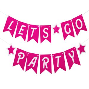 UOREND Pink Let's Go Party Banner,Pink Themed Bachelorette/Birthday/Engagement/Bridal Shower Party Decorations,Let's Go Girls Sign,Hot Pink Glitter,Makeup,Pink Doll,21st Birthday Party favors,Photo Booth Prop