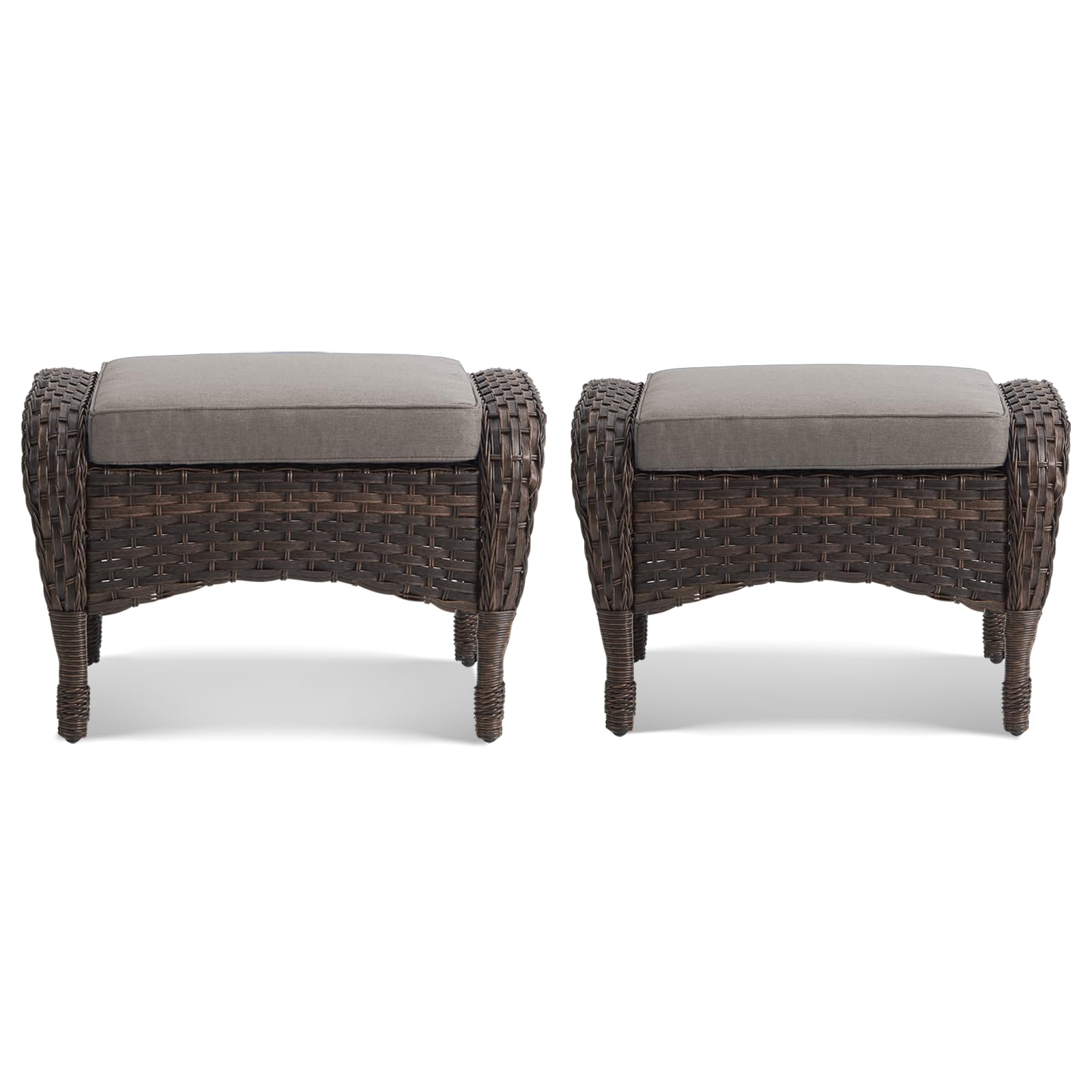 HUMMUH Outdoor Ottoman-Patio Rattan Footstool with Cushions