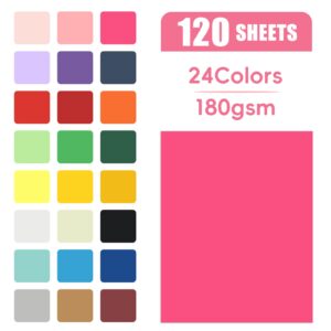 120 Sheets Colored CardStock, 180gsm/65lb 24 Colors Cardstock Print Paper 8.5 x 11 Inches, Double Sided Printed Card Stock Paper for Scrapbook School Office Printing DIY Craft