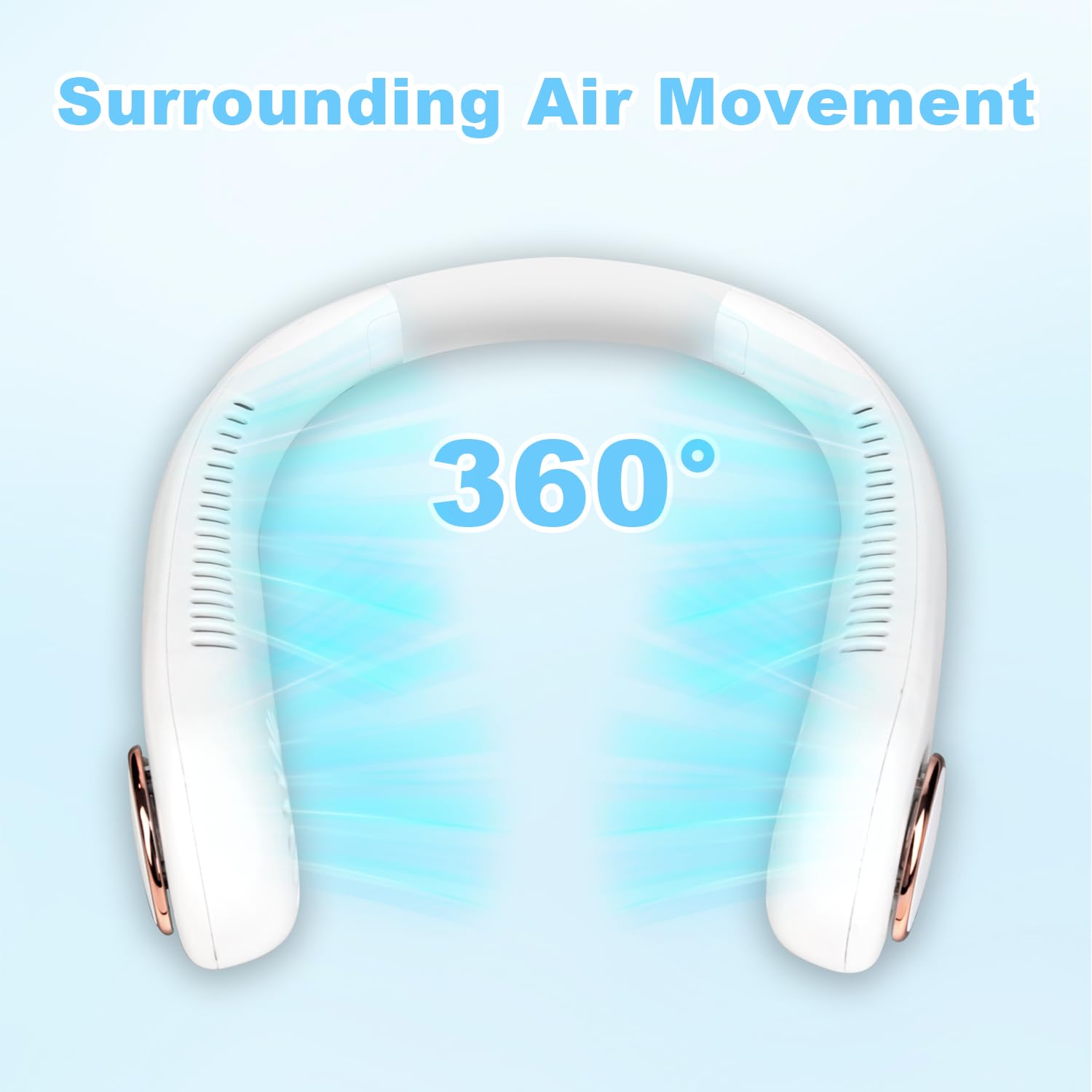 Coastacloud Portable Neck Fan, Rechargeable Turbo Bladeless Fan, 3 Speeds Adjustment 360° Cooling Airflow, Hands Free Wearable Personal Fans for Outdoor Travel Office