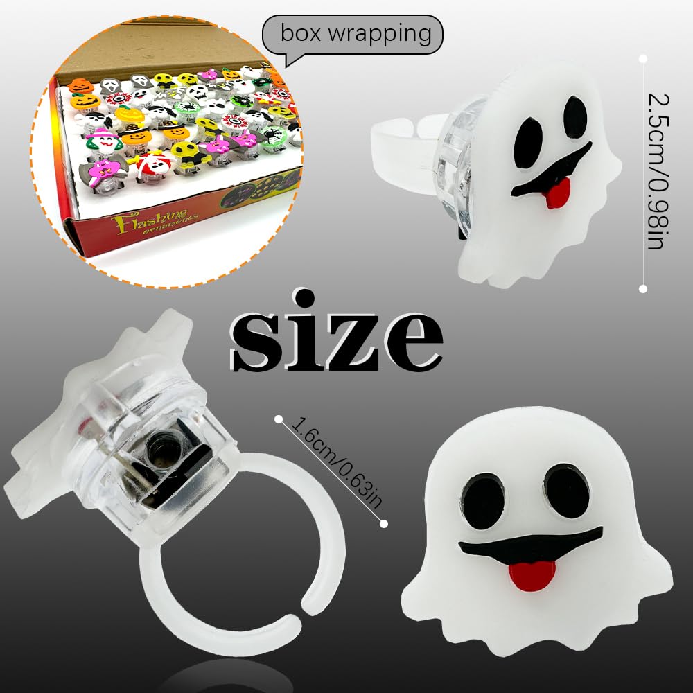 50PCS Halloween Light Up Rings, Assorted Ghost Pumpkin Flash LED Rings Toys Glow in the Dark Rings Toys for Halloween Kids Party Favors