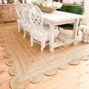 Generic Handwoven Scalloped Jute Area Rug 2x3/3x5/4x6-Braided Jute Runner Rug 2.5x6 ft for Kitchen/Hallway-Natural Farmhouse Scallop Jute Rug 5x7-Reversible Jute Rug 8x10 (Beige, 4' x 6' Feet)