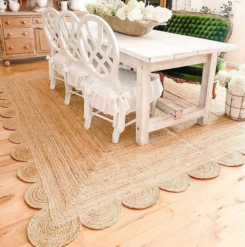 Generic Handwoven Scalloped Jute Area Rug 2x3/3x5/4x6-Braided Jute Runner Rug 2.5x6 ft for Kitchen/Hallway-Natural Farmhouse Scallop Jute Rug 5x7-Reversible Jute Rug 8x10 (Beige, 4' x 6' Feet)