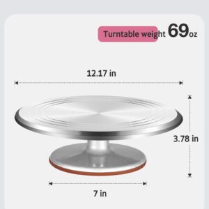 Syntus Aluminum Alloy Revolving Cake Stand, 12 Inch Cake Turntable for Decorating Super Smooth and Quiet Rotation Cake Decorating Stand for Party Wedding, Bright Silver Base