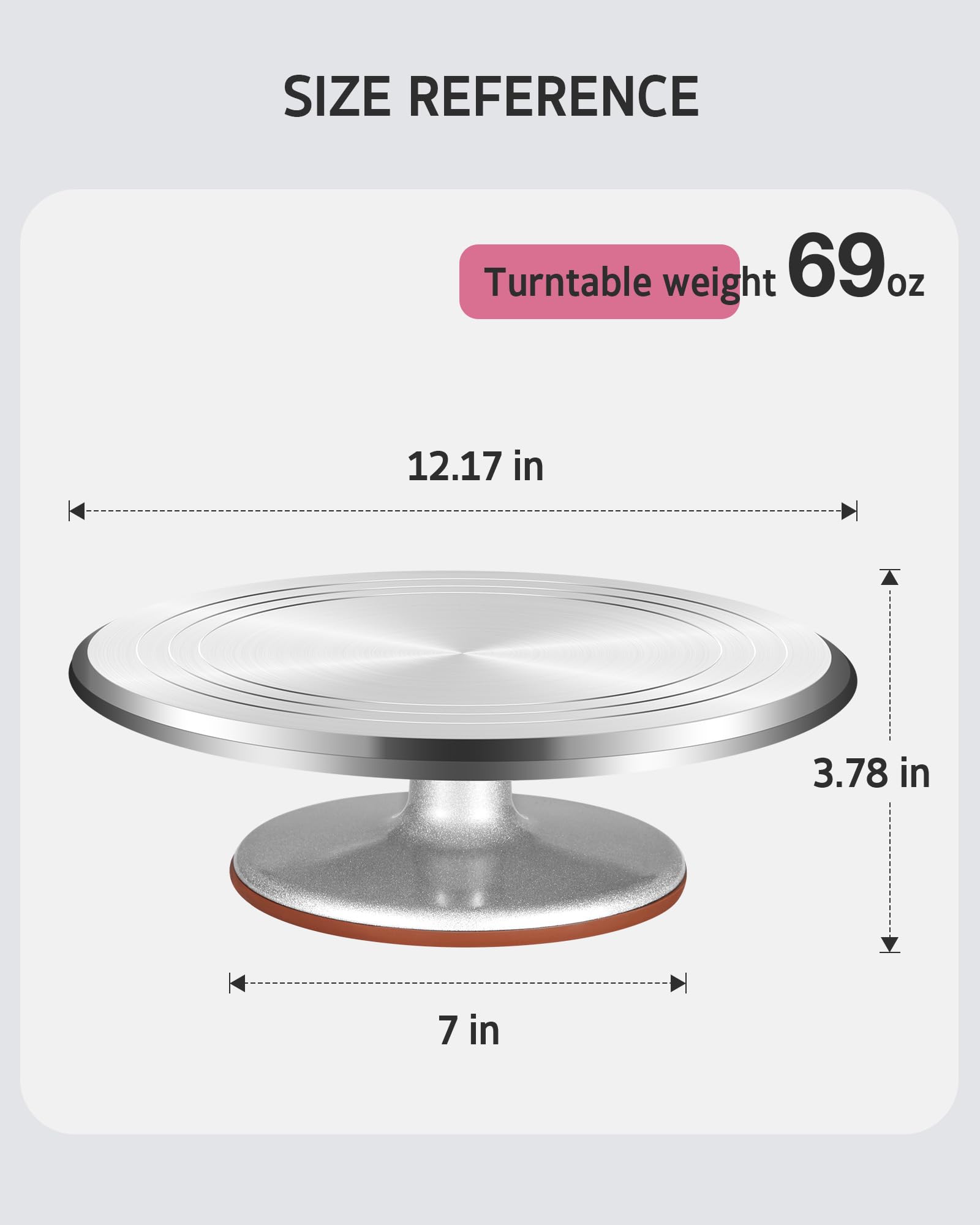 Syntus Aluminum Alloy Revolving Cake Stand, 12 Inch Cake Turntable for Decorating Super Smooth and Quiet Rotation Cake Decorating Stand for Party Wedding, Bright Silver Base