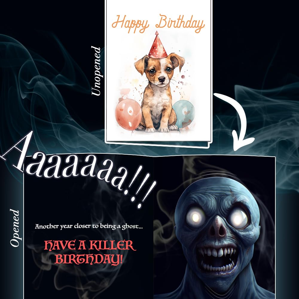 Joyadora Scary Prank Birthday Card - Pop Up Card with Scary Horror Sound when Opened - Jump Scare for All Ages