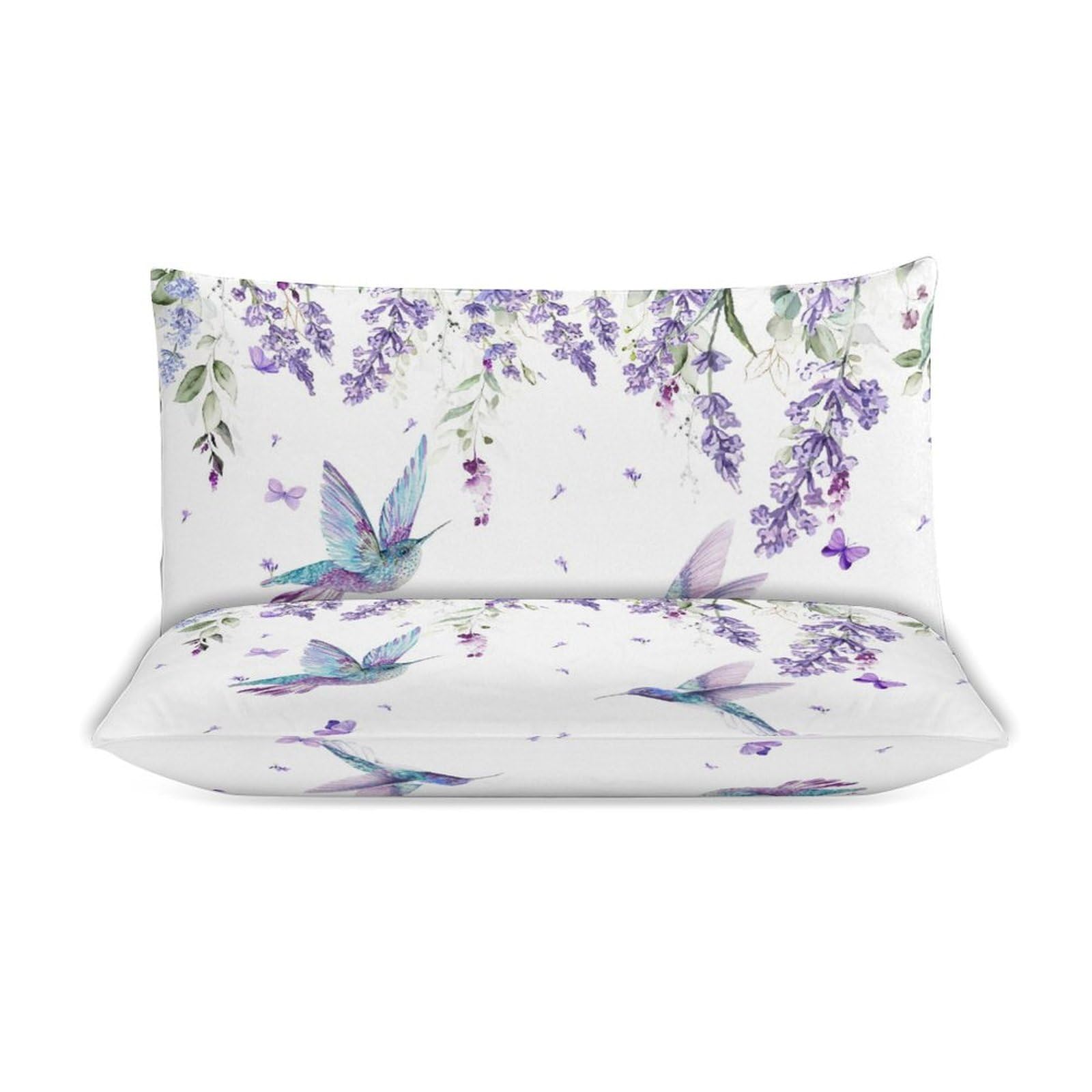 GDSCCLGX Rustic Spring Lavender Hummingbird Duvet Cover Set 3 Piece Queen Size,1 Modern Minimalist Art Vine Purple Garden Lavender Butterfly Duvet Cover&2 Pillowcases(No Insert)