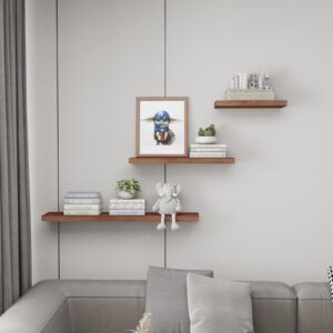 SAUMONIERES Floating Shelves Wall Shelf Solid Wood for Bathroom Bedroom Kitchen Wall Storage Set of 3, Walnut Wall Shelves