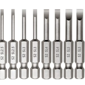 Saipe 12 Pieces Magnetic Slotted Screwdriver Bit Set, 1/4 Inch Hex Shank Flat Head Drill Bits Insert Bits 2 Inch Length, SL2/2.5/3/4/5/6 Impact Driver Bit for Power Drilling, Set of 2