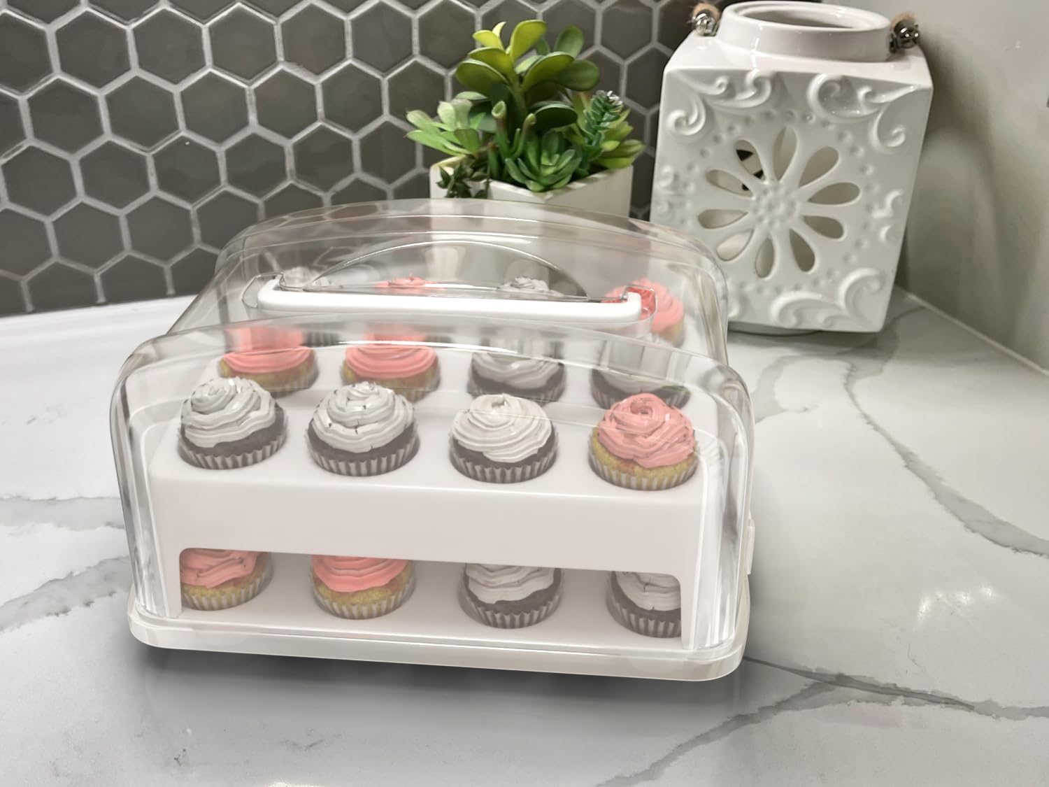 Top Shelf Elements for Mini Small Size Cupcakes. NOT for Standard Size Cupcakes. Fashionable Green Mini Cupcake Carrier Holds 24 Mini-Size Cupcakes, Mini Cupcake Traveler, Reusable Cupcake Box