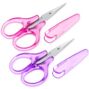 3.4 inch craft scissors, 2 pcs all purpose scissors scrapbooking scissors straight cutting mini scissors with protective cover for embroidery quilting sewing knitting crafting cross stitch crochet