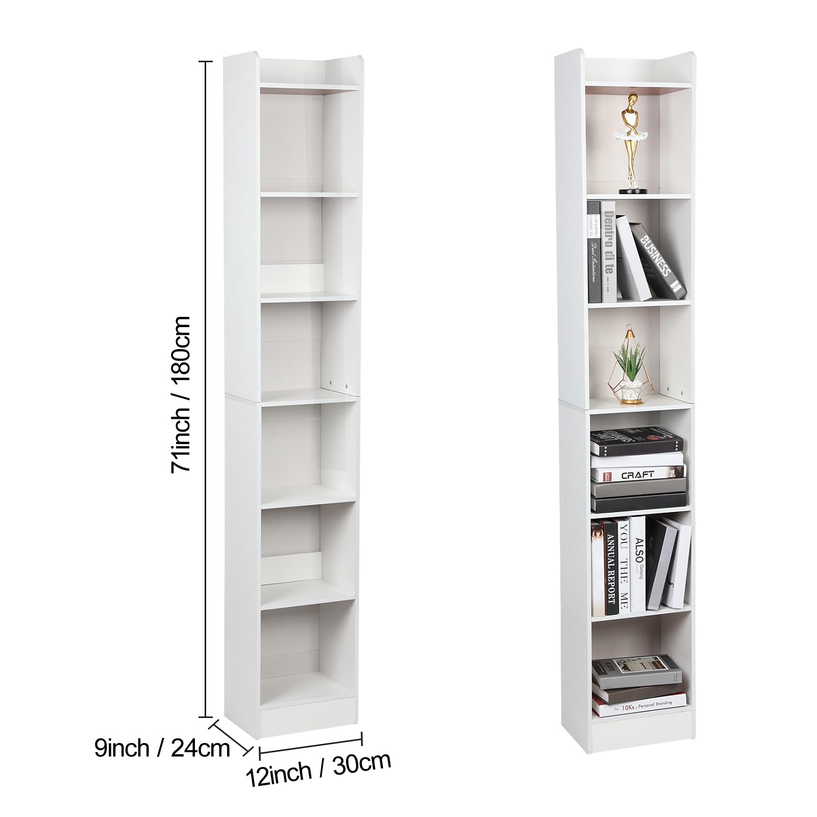 yoakaiax 70.9 Inch Tall Narrow Bookcases, Tall Bookshelf Narrow Bookshelf Modern White Corner Bookcase with Storage, 6 Tier Cube Display Shelves for Home Office White