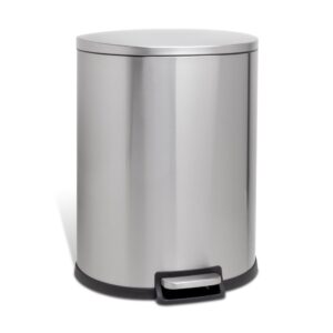 qualiazero 50l stainless steel step-on trashcan with soft close lid, hands-free operation, ideal for kitchens, offices & commercial spaces, d shape