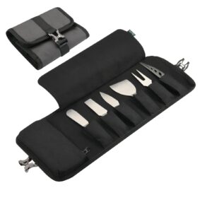 beautyflier cheese knives roll bag, mini cheese knife set roll case - 6 knife slots and a zipper pocket, canvas chef knife roll bag for travel party and holiday cheese serving, gray (bag only)