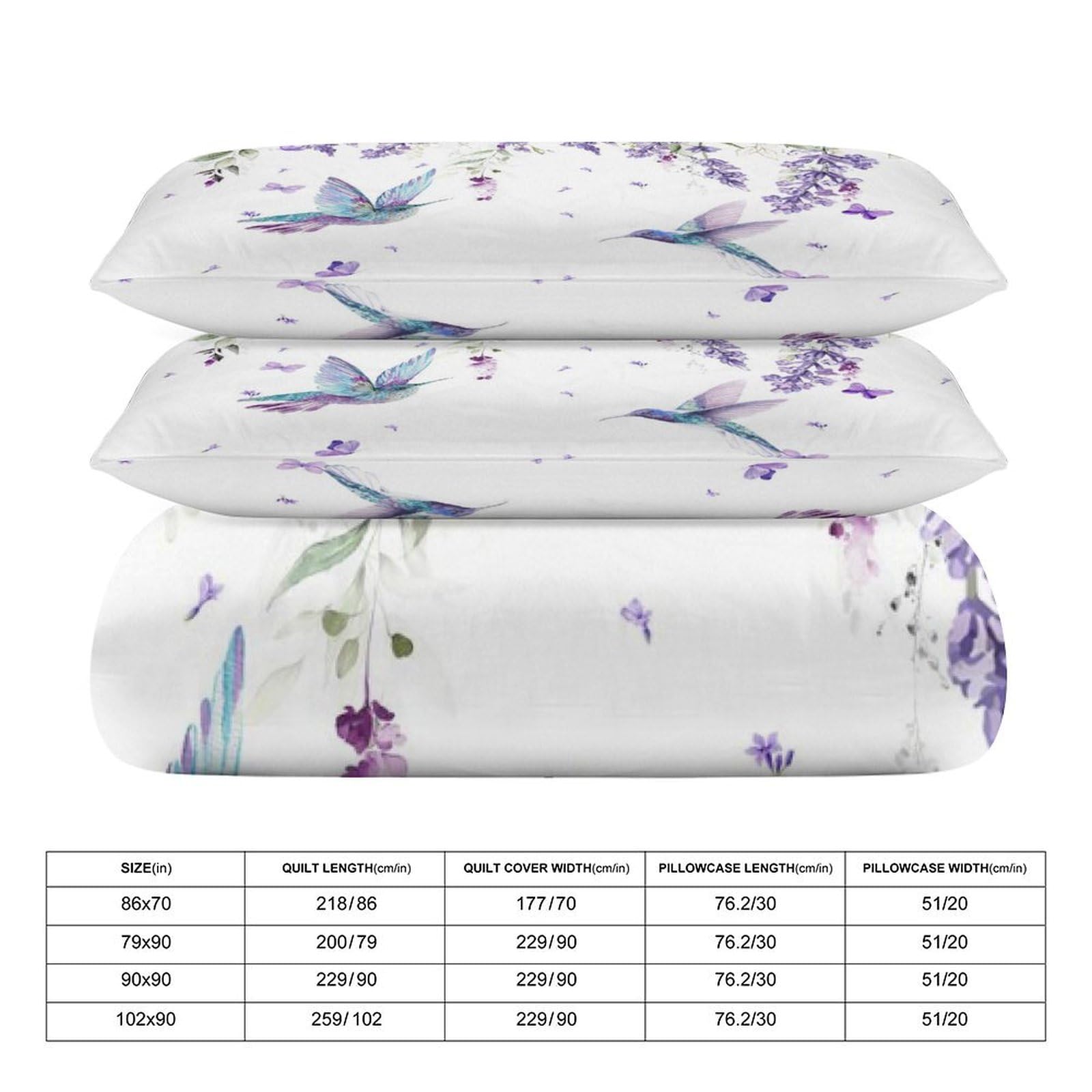 GDSCCLGX Rustic Spring Lavender Hummingbird Duvet Cover Set 3 Piece Queen Size,1 Modern Minimalist Art Vine Purple Garden Lavender Butterfly Duvet Cover&2 Pillowcases(No Insert)