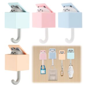 wy lighting level 4 packs cat hooks for wall, creative adhesive cute pet hooks coat hook, cat and mouse key hooks for key, scarf, hat, towel, coat, bag, utility cat hook for wall hanging decorations