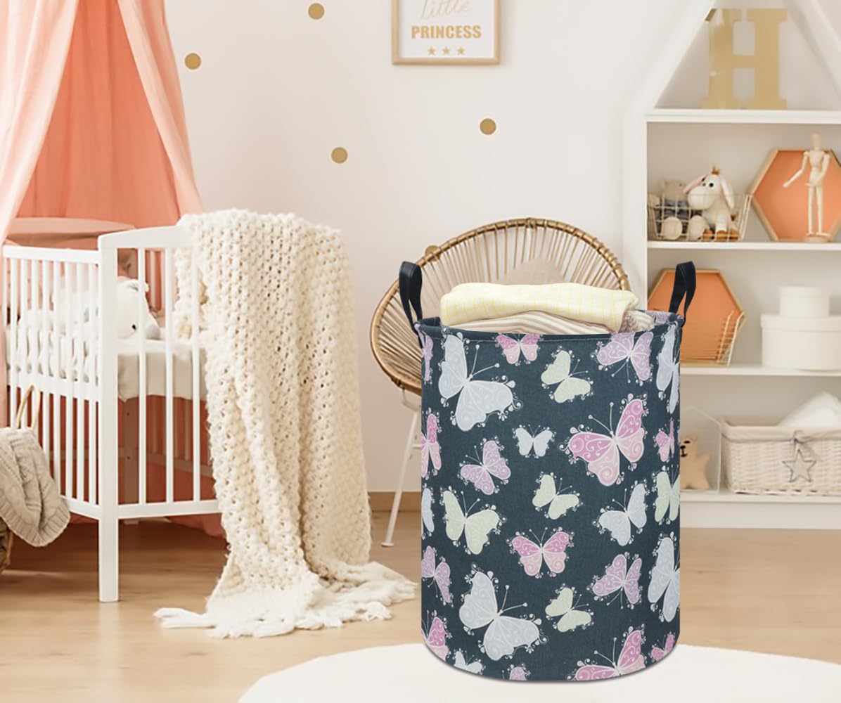 CLOCOR Butterfly Laundry Basket,Waterproof Baby Girls Nursery Hamper, Girls' Room Decor,Kids Toys Storage Bin,Gift Basket（Dream Butterfly