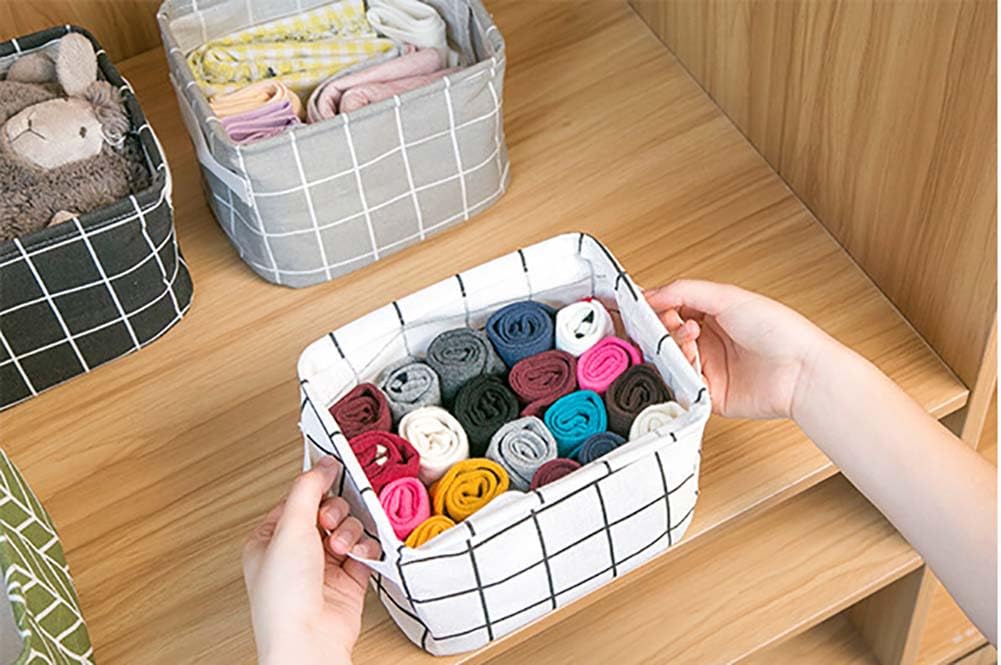 Kamuavni Foldable Storage Basket Small Collapsible Canvas Containers Organizers with Handle for Home Decor or Storing Toys, Keys, Sundries, Little Crafts, 9 Pack