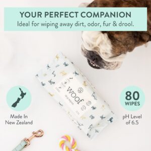 The New Zealand Natural Pet Food Co. WOOF Dog Wipes - Pet Wipes for Body, Eyes, Ears & Paws, with Manuka Honey, 26.5 oz - 80 Wipes