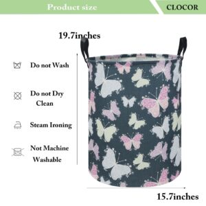 CLOCOR Butterfly Laundry Basket,Waterproof Baby Girls Nursery Hamper, Girls' Room Decor,Kids Toys Storage Bin,Gift Basket（Dream Butterfly