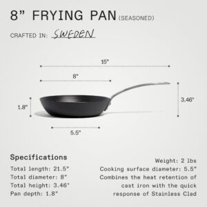 Made In Cookware - Seasoned 8" Carbon Steel Frying Pan - (Like Cast Iron, but Better) - Professional Cookware - Crafted in Sweden - Induction Compatible