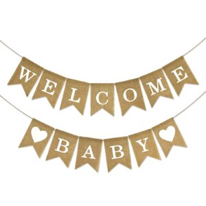 anwyll welcome baby burlap banner,baby shower decoration banner,pre-strung oh welcome baby shower sign for backdrop,adorable neutral gender reveal party decor,baby announcement sign for girls boys