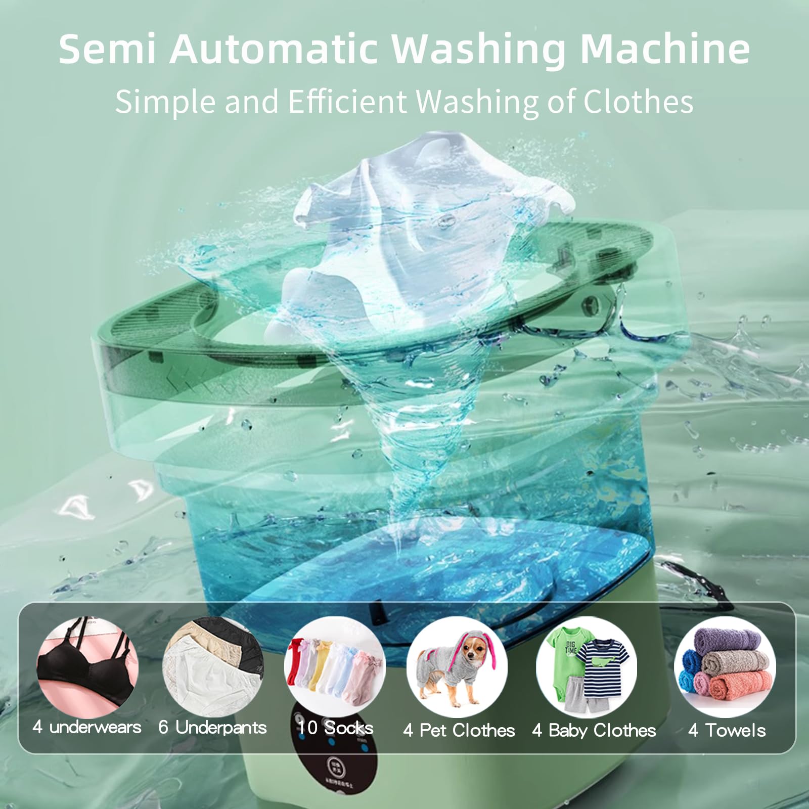 Portable Washer Machine 10 Liters Small Washing Machine Folding Mini Laundry Machine Small Clothes Compact Portable Washing Machine With Spin, 3 Modes Green Washer Portable Washing Machine for Dorm Rv