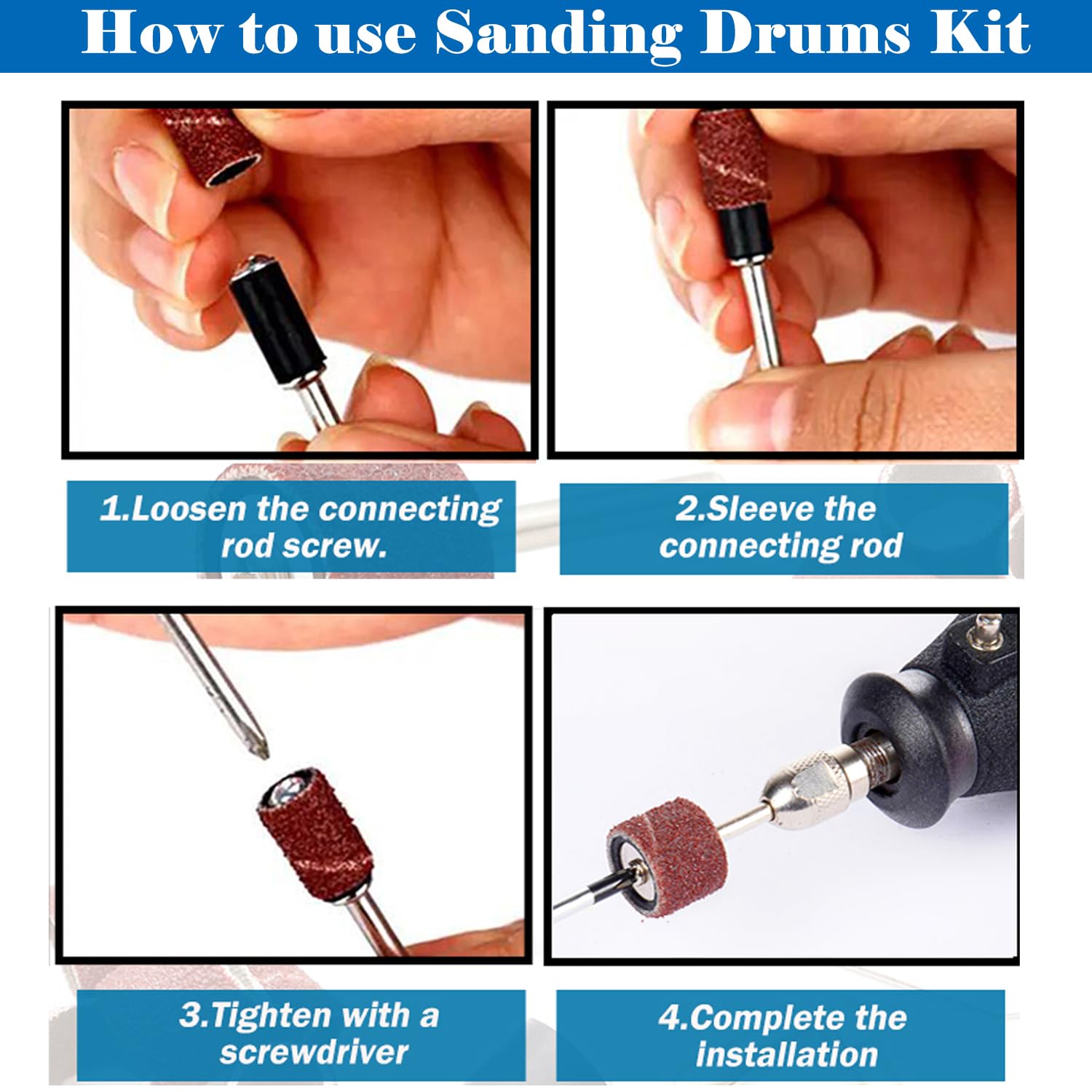 Sunxeke 210 Pieces Sanding Drum Set,Including 198 Pieces Aluminum Oxide 80 120 240Grit Drum Sander Sanding Sleeves and 12 Pieces Drum Mandrels for Rotary Tool,Sanding Drums with Box