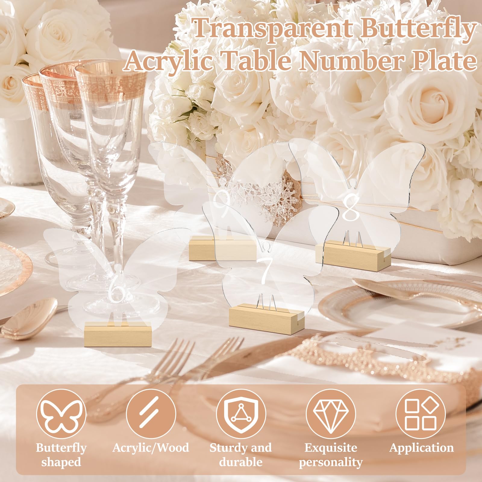 12 Pcs Butterfly Acrylic Sign with Wood Stand DIY Butterfly Place Cards Holder Reusable Butterfly Sign Blank Clear Butterfly Table Sign for Name Card Wedding Sign Event Party Sign Decoration, 5 x 4 in