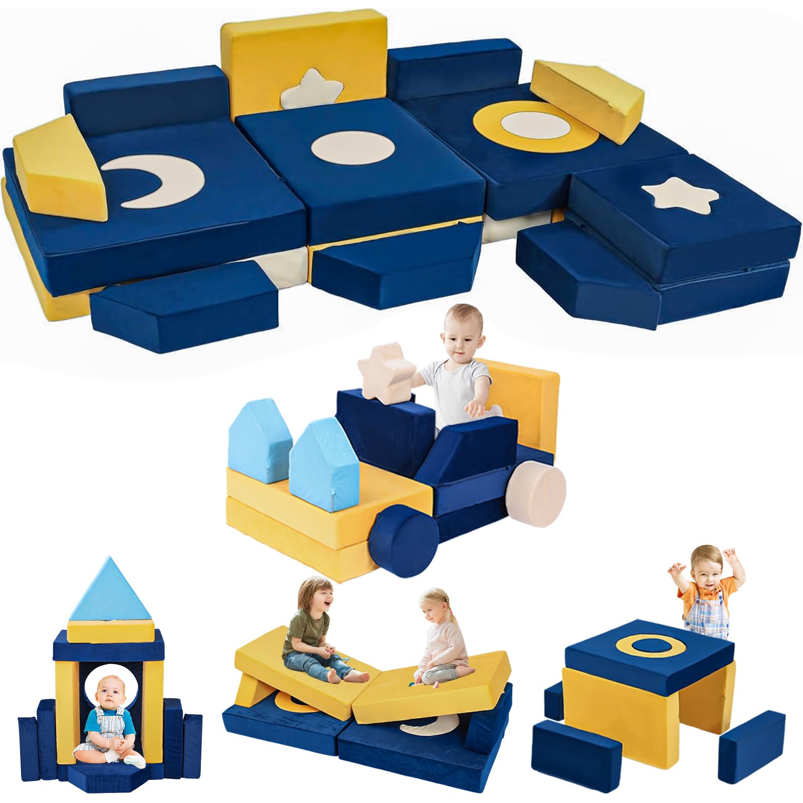 Erament 28PCS Modular Kids Play Couch - Universe Theme Toddler Couch Building Fort, Sofa Foam Couch Play Couch Set, Multifunctional Kids Sofa for Toddler to Teenagers, Playroom, Bedroom, Living Rooms