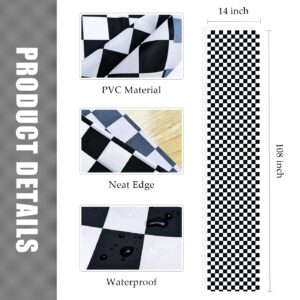 MUNILAIL 6 Pcs Black and White Checkered Table Runner 14 x 108 Plastic Table Runner for Race Car Theme Party Birthday Baby Shower Disposable Table Runner