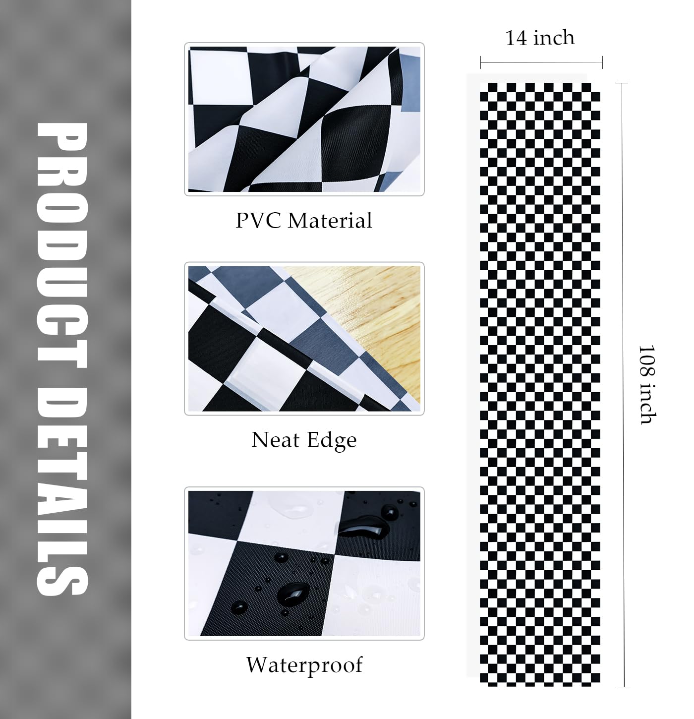 MUNILAIL 6 Pcs Black and White Checkered Table Runner 14 x 108 Plastic Table Runner for Race Car Theme Party Birthday Baby Shower Disposable Table Runner