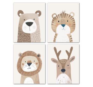 lavema nursery wall art animals neutral decor - posters (8 x 10 unframed) - cute safari prints for kids baby room decor - jungle animals picture set, beige