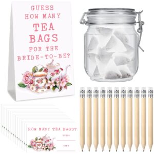 ninehaoou 72 pcs bridal shower tea party favor bridal shower game prizes 1 guessing how many tea bags sign 50 bridal shower guessing game cards with 20 pencils and 1 pet jar for guests wedding party