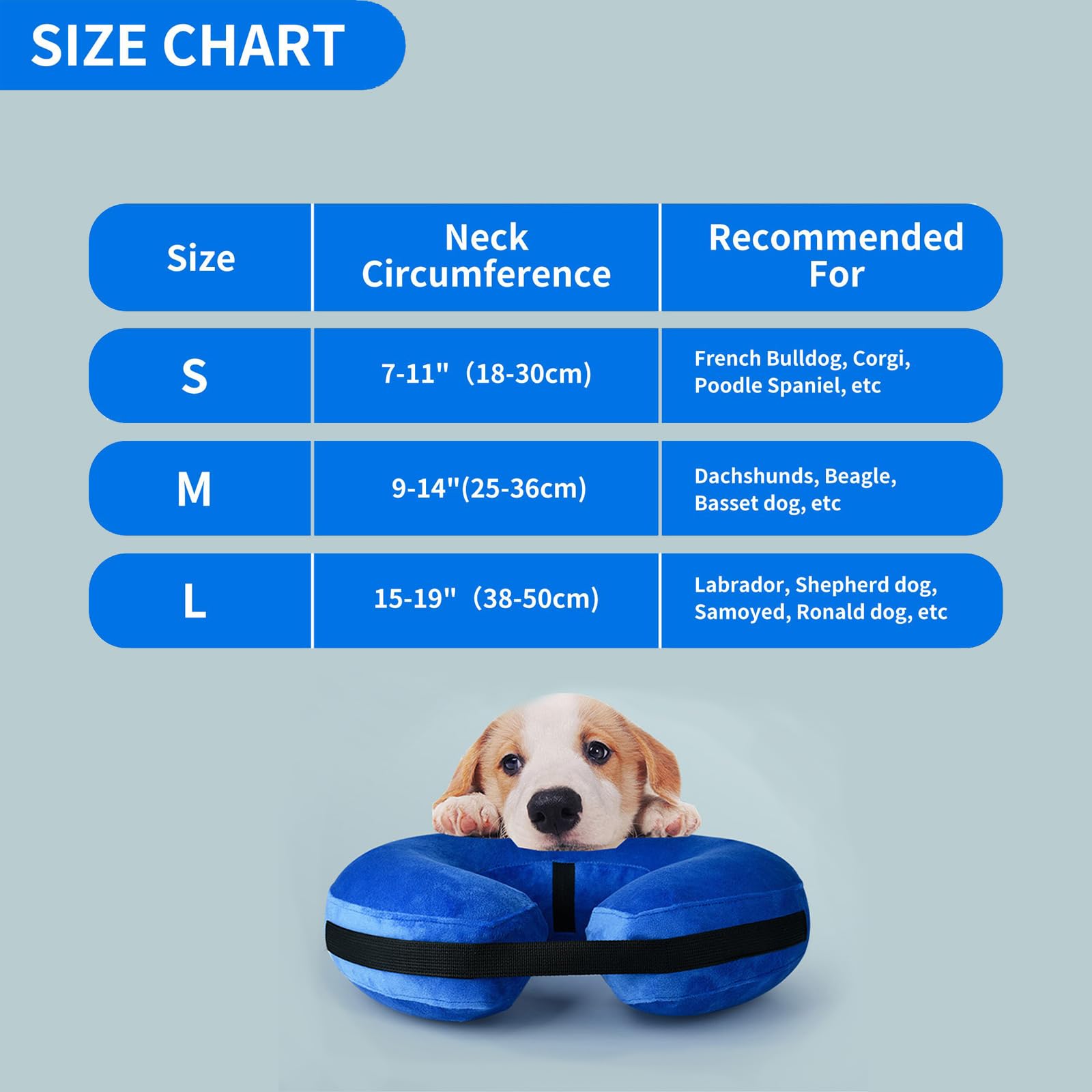 Dog Cone Collar, Inflatable Dog Cone Soft Protective Dog Cone Collar After Surgery Alternative E Collar Cone for Dogs and Cats Blue L (15-19") ﻿