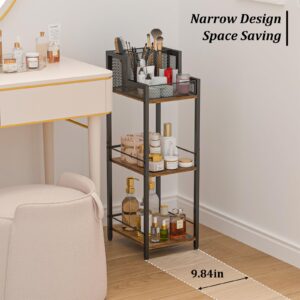 Yuyetuyo Bathroom Cart Bathroom Shelf Organizer Hair Dryer Holder 3-Tier Narrow Hair Tool Organizer with 3 Grids -Makeup Organizer Floor Stand, Flat/Curling Irons Hair Straighteners Holder -Black