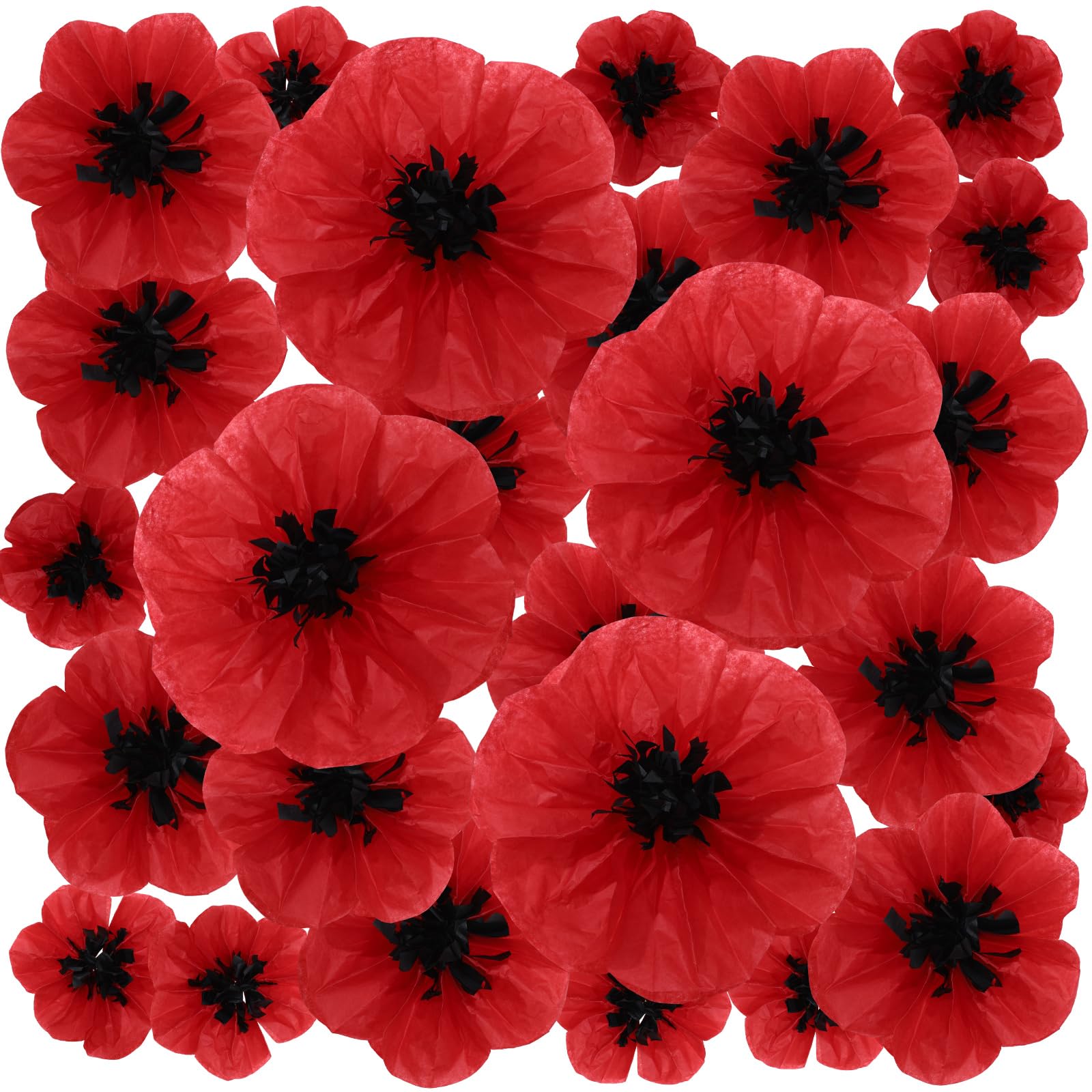 WILLBOND 18 Pcs Artificial Halloween Red Poppy Flowers Large Poppies Fake Flowers Veterans Day Carnival Paper Flower Back to School Backdrop