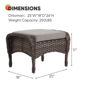 HUMMUH Outdoor Ottoman-Patio Rattan Footstool with Cushions