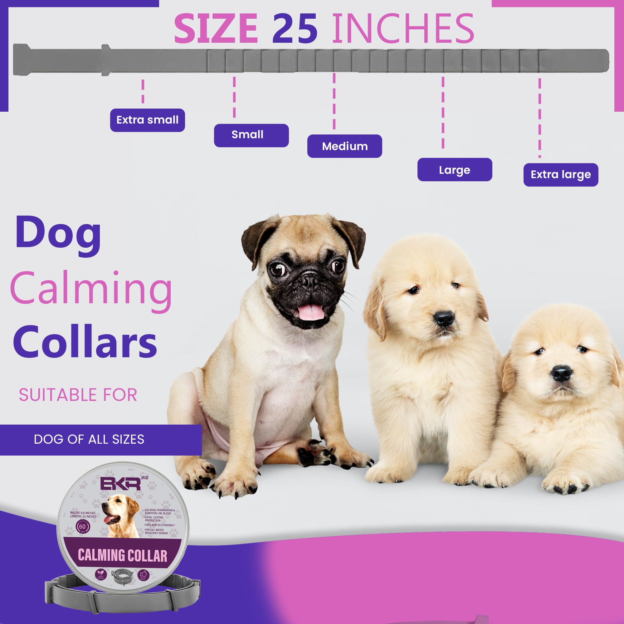 BKRMART Calming Collar for Dogs Relief Anxiety Stress Separation Anxiety Relief for Dogs Bad Behavior 25 Inches Size Flexible Adjustable Pheromones Calm, 1 Pack