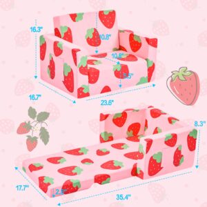 IFNOW Toddler Couch, Kids Chair Couch, 2-in-1 Kids Couch Fold Out, Convertible Kids Sofa to Lounger for Girls and Boys Chair for Toddlers Kids Chairs Toddler Baby Couch Kids Gifts (Strawberry, Medium)