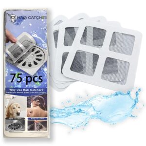 75 pc-pack disposable shower drain hair catcher, floor drain mesh sticker strainers, disposable drain covers for shower, filter patches for drian for bathroom to prevent clogged drains（ 4-inch