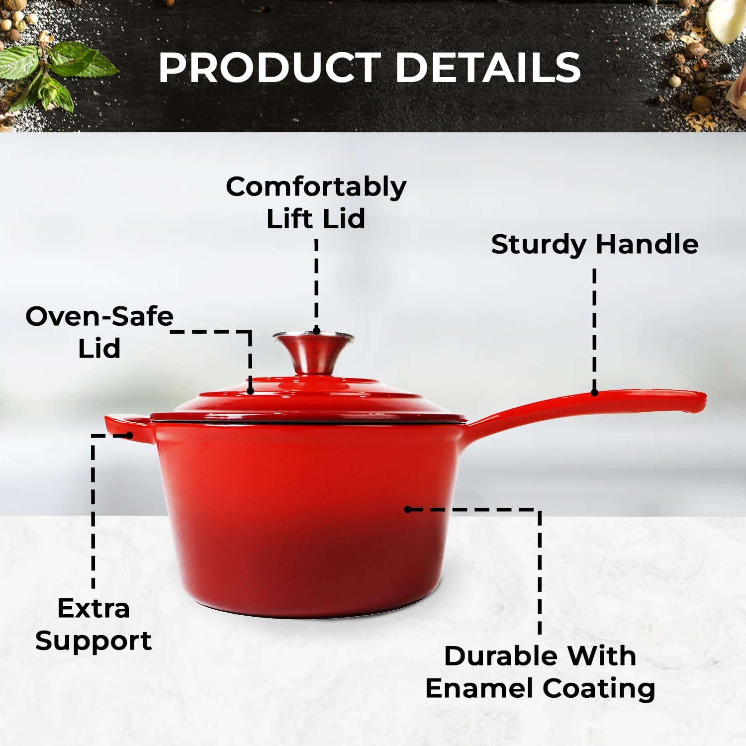 Healthy Choices 8" Small Enameled Cast Iron Skillet & 1 Qt Enameled Cast Iron Saucepan with Lid, Red Enameled Set, Heavy Duty, Indoor and Outdoor Use, Dishwasher Safe, Bake, All Cooktops upto 500°F