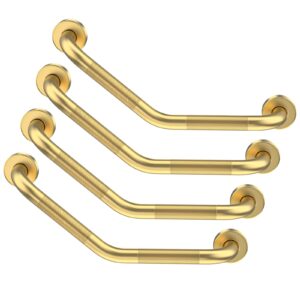 20 inch angled grab bar 4 pack, yuande brushed gold bathroom grab bar handle w/anti-slip knurled grip, stainless steel bath balance bar, 1.25" tube safety hand rail support,handicap elderly senior