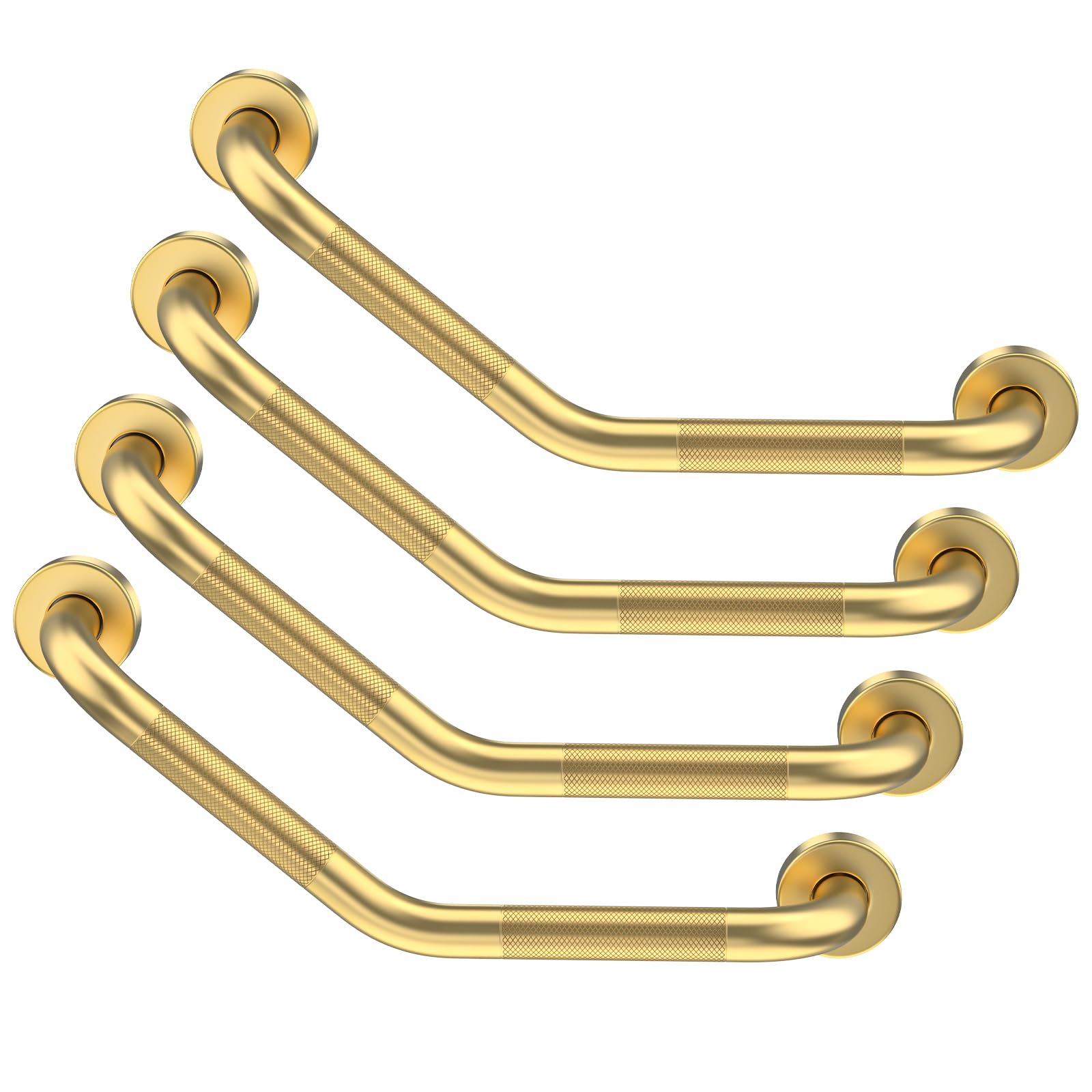 20 Inch Angled Grab Bar 4 Pack, YuanDe Brushed Gold Bathroom Grab Bar Handle w/Anti-Slip Knurled Grip, Stainless Steel Bath Balance Bar, 1.25" Tube Safety Hand Rail Support,Handicap Elderly Senior