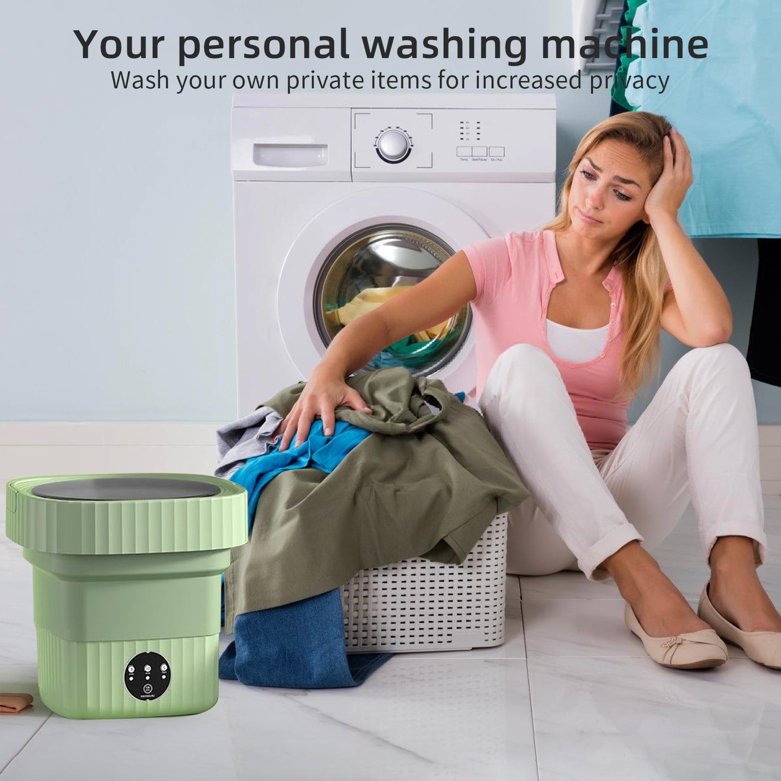 Portable Washer Machine 10 Liters Small Washing Machine Folding Mini Laundry Machine Small Clothes Compact Portable Washing Machine With Spin, 3 Modes Green Washer Portable Washing Machine for Dorm Rv