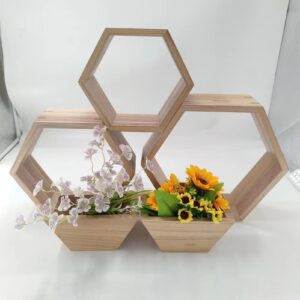 cyyzb hexagon floating shelves,set of 5 honeycomb shelves for wall,rustic brown wood farmhouse storage home decor shelf,wall mounted wooden hexagonal shelves for bedroom living room