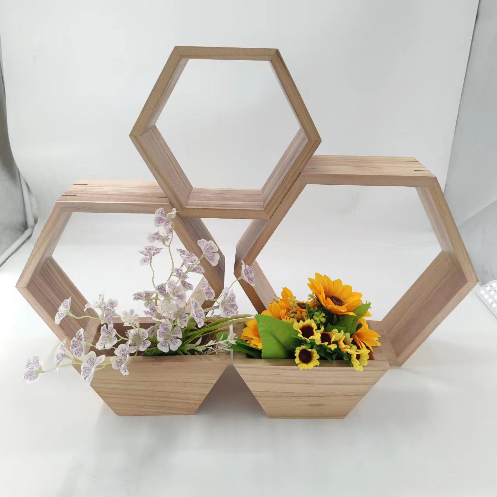 CYYZB Hexagon Floating Shelves,Set of 5 Honeycomb Shelves for Wall,Rustic Brown Wood Farmhouse Storage Home Decor Shelf,Wall Mounted Wooden Hexagonal Shelves for Bedroom Living Room