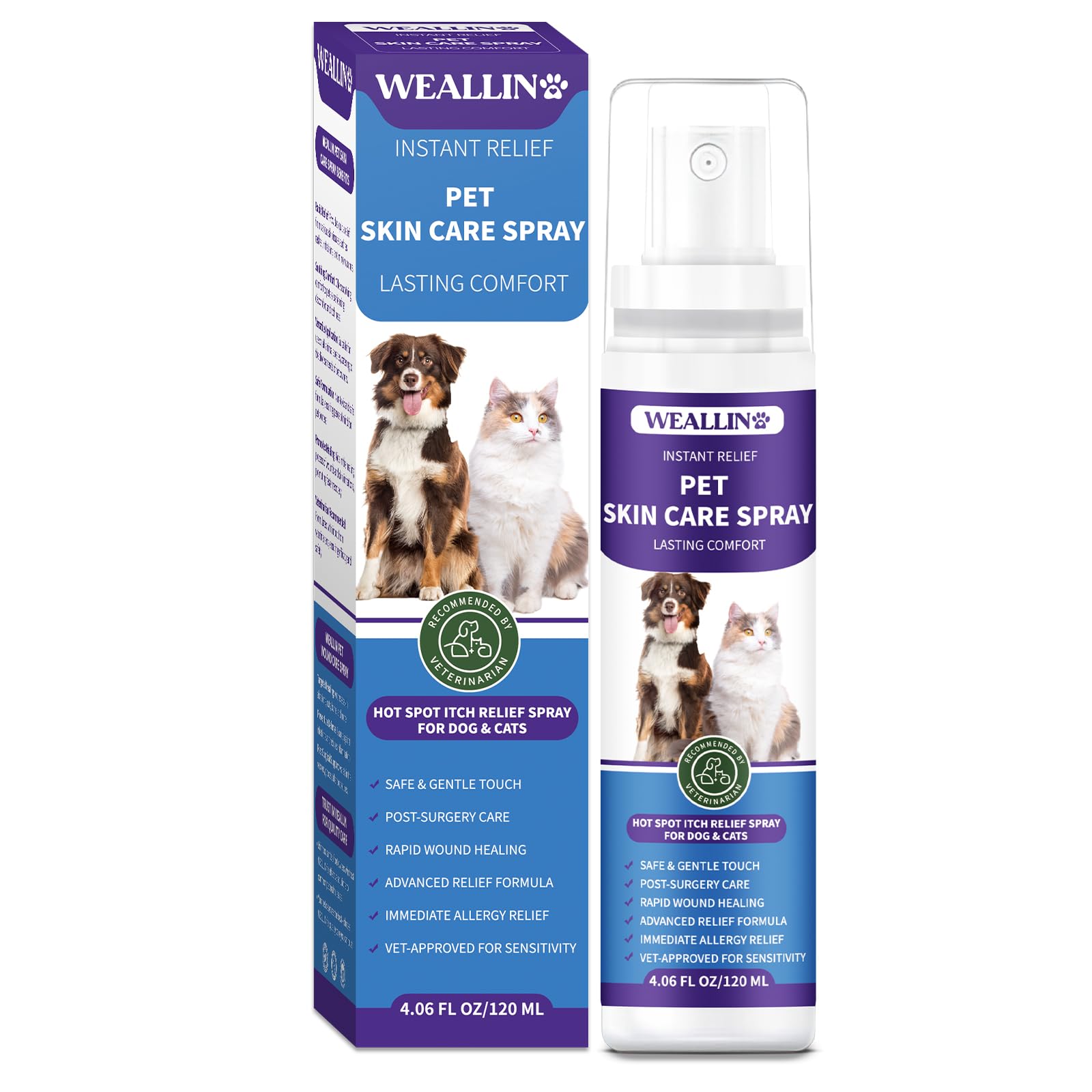 WEALLIN Hot Spot Itch Relief Spray for Dogs & Cats, Hot Spot Treatment for Dogs Itch Relief Spray for Dogs, Pet Treatment Spray for Itchy, Irritated Skin, Allergy, Rashes, Wound Care(4.06 Fl Oz)